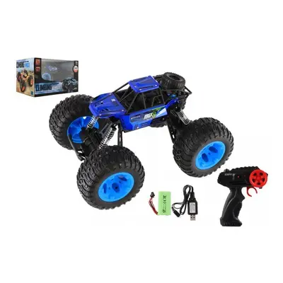 Auto RC Off-Road terénní 2,4GHz plast 32cm dobíjecí pack+baterie modré v krabici 38x23x26cm