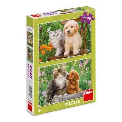 Puzzle Pejsek a kočička na zahradě 2 x 48 dílků