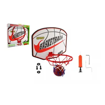 Basketbalový koš dřevo/kov/síťka/míč s pumpičkou v krabici 49x42x4cm