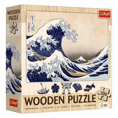 Dřevěné puzzle Art: Hokusai - Velká vlna Kanagawa 200 dílků