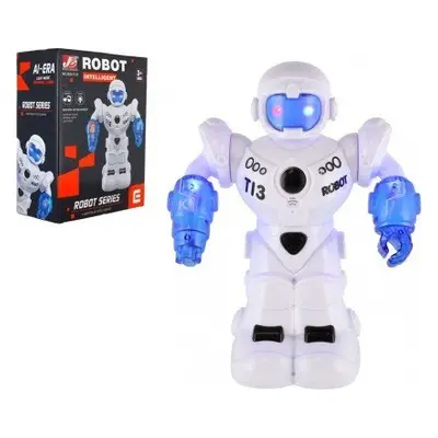 Robot jezdící plast 26cm Ang. mluvící na baterie se světlem se zvukem v krabici 22x28x11cm