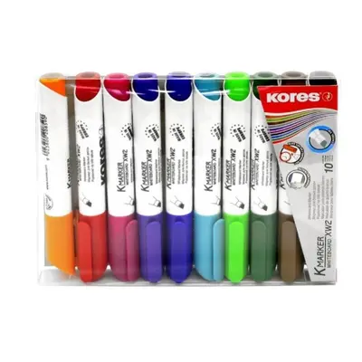 Kores Permanentní popisovač K-MARKER na bílé tabule, zkosený hrot 3-5 mm, mix 10 barev (černá, č