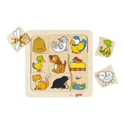 Goki Puzzle Kdo bydlí kde? 9 dílků - dřevěné