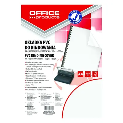 Office Products desky přední pro kroužk. vazbu, A4, PVC, 150 µm, transparentní