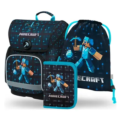 BAAGL 3 SET Ergo Minecraft Blue Axe: aktovka, penál, sáček