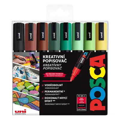 Posca sada popisovačů PC-5M, EARTH, 1,8 - 2,5 mm, mix zemitých tónů (8 ks)