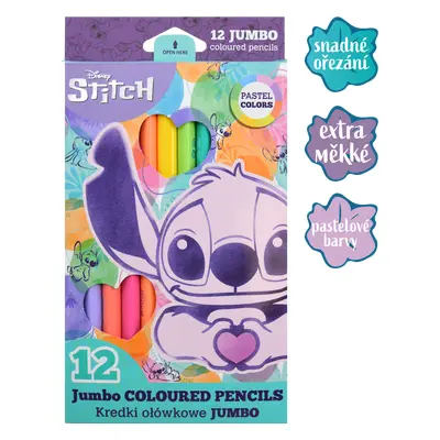 Colorino pastelky trojhranné JUMBO Stitch Pastel, 12 pastelových barev