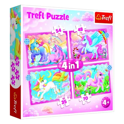 Trefl Puzzle Jednorožci a kouzla 4v1 (35,48,54,70 dílků) - Trefl