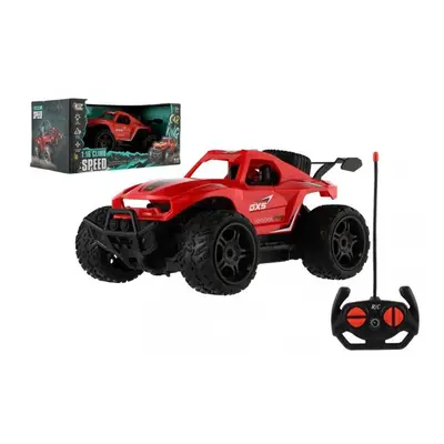 Auto RC buggy terénní červené 23cm plast 27MHz na baterie se světlem v krabici 30x14x16cm