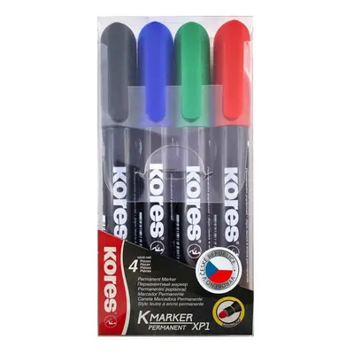 Kores K-MARKER Permanentní popisovač, kulatý hrot 3 mm, mix 4 barev