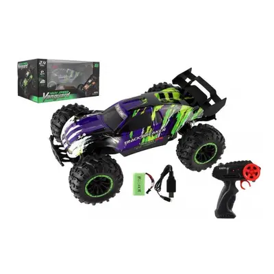 Auto RC Buggy rychlostní 2,4GHz plast 40cm dobíjecí pack+baterie fialové v krabici 42x21x28cm