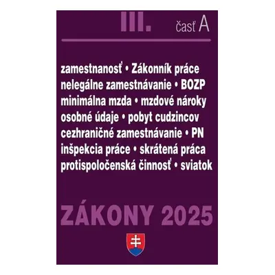 Zákony III A/2025 - Pracovnoprávne vzťahy a zamestnávanie