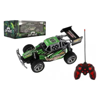 Auto RC Buggy rychlostní plast 23cm 27MHz na baterie zelené v krabici 35x13,5x18cm