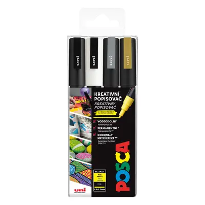 Posca Sada akrylových popisovačů 0,9-1,3 mm - černá, zlatá, stříbrná, bílá 4 ks