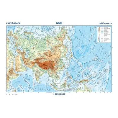 Asie - reliéf a povrch 1:42 500 000 nástěnná mapa