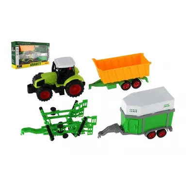 Traktor s vlekem 3ks plast 19cm na setrvačník v krabici 45x26x10cm