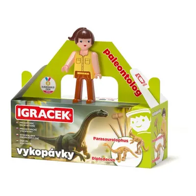 Igráček Paleontoložka - figurka s vykopávkami dinosaurů Parasaurolophuse a Diplodocuse - Efko