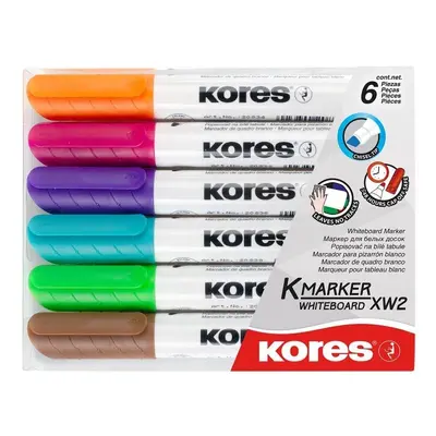 Kores popisovač K-MARKER na bílé tabule, zkosený hrot 3-5 mm, mix 6 barev