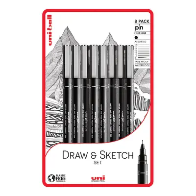 UNI PIN Draw and Sketch sada 8 ks linerů, černý