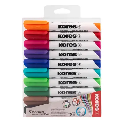 Kores popisovač K-MARKER na bílé tabule, zkosený hrot 3-5 mm, mix 10 barev