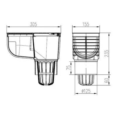 Lapač střešních splavenin přímý DN Ø 125 mm, černá, ENPRO