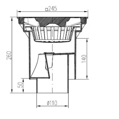 Vpusť kanalizační spodní D 160 mm, suchá klapka, litinová mřížka se zámkem, černá, ENPRO