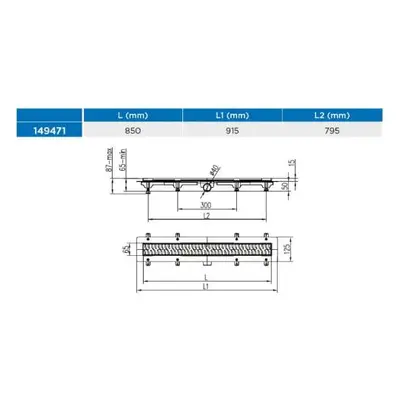 Žlab podlahový lineární 850 mm, D 40 mm, boční, medium mat, černý, ENPRO