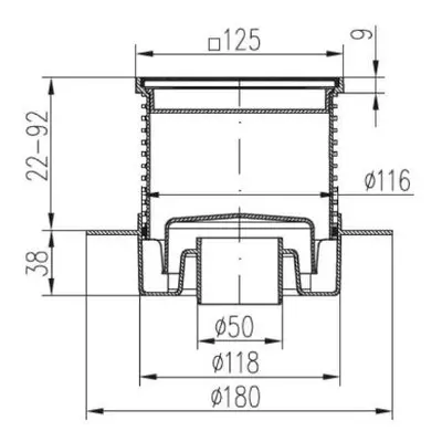 Vpusť podlahová spodní D 50 mm, límec, mřížka GATE, ENPRO