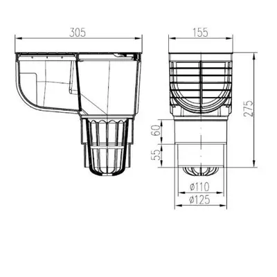 Lapač střešních splavenin přímý DN Ø 125/110 mm, šedá, ENPRO