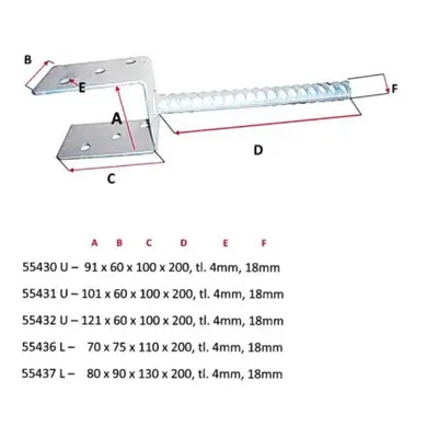 Patka sloupku U, 121 x 60 x 100 x 200 mm, tloušťka 4 mm