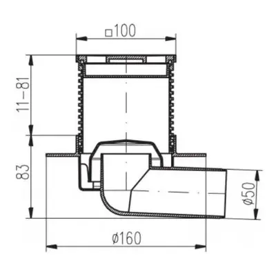 Vpusť podlahová boční PVB 100 x 100 mm PR/DN 50 mm, bílá 0515