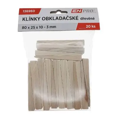 Klínky montážní dřevěné, 80 x 25 x 10 - 3 mm, 20 ks, ENPRO