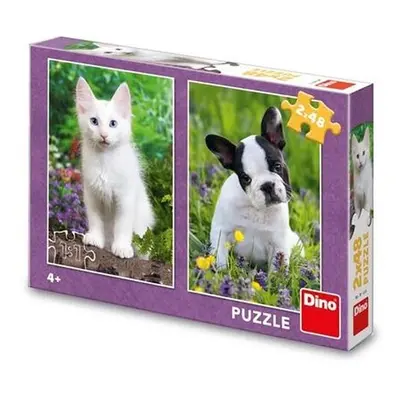 Puzzle 2x48 Buldoček a kotě - Autor Neuveden