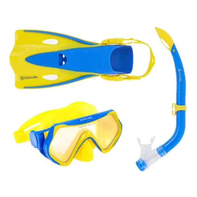 Juniorský potápěčský šnorchlovací set AQUALUNG SET HERO YELLOW BLUE LENS MIRROR