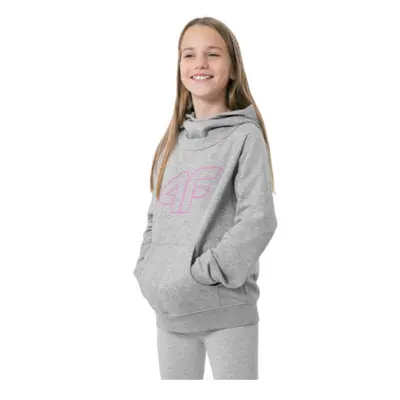 Dívčí mikina s kapucí 4F JUNIOR GIRLS SWEATSHIRT JBLD002-25M-GREY MELANGE