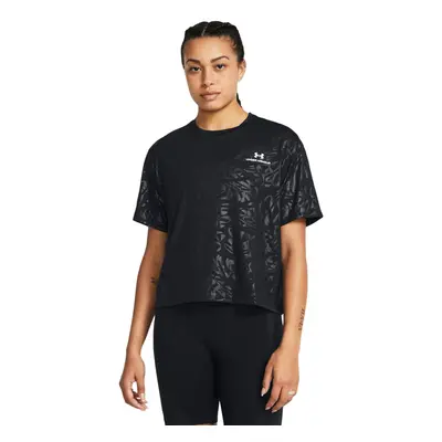 Dámské tréninkové triko s krátkým rukávem UNDER ARMOUR Rush Energy Emboss Crop SS-BLK