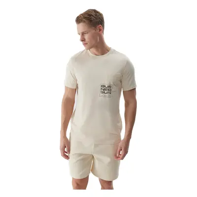 Pánské triko s krátkým rukávem 4F TSHIRT-4FWSS24TTSHM1284-83S-BEIGE