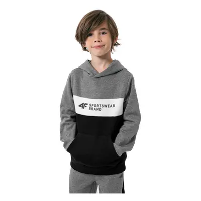 Chlapecká mikina s kapucí 4F JUNIOR BOYS SWEATSHIRT JBLM003-24M-MIDDLE GREY MELANGE