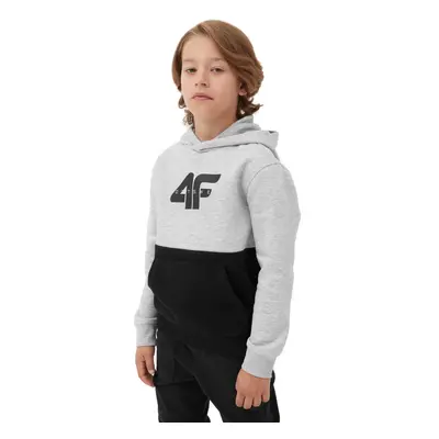 Chlapecká mikina s kapucí 4F JUNIOR SWEATSHIRT-JAW23TSWSM628-27M-COLD LIGHT GREY MELANGE