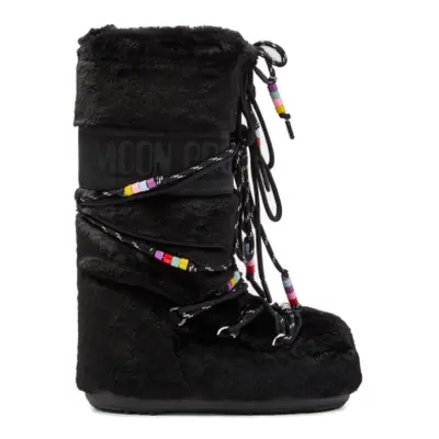 Dámské vysoké zimní boty MOON BOOT MB ICON FAUX FUR BEADS-N001 BLACK