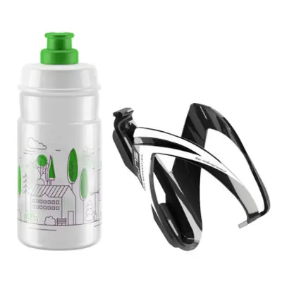 Láhev na kolo ELITE KIT CEO black glossy + bottle JET 350 ml clear green logo