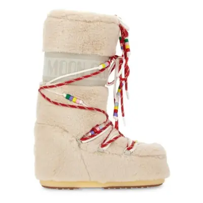 Dámské vysoké zimní boty MOON BOOT MB ICON FAUX FUR BEADS-001 CREAM