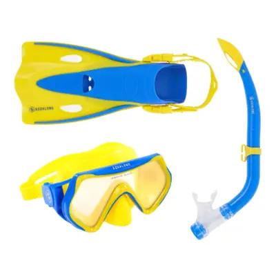 Juniorský potápěčský šnorchlovací set AQUALUNG SET HERO YELLOW BLUE LENS MIRROR