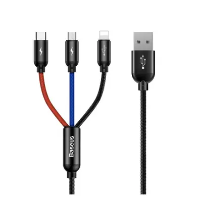 Baseus Three Primary kabel USB - Micro USB / Lightning / USB-C 3.5A 1.2m, černý (CAMLT-BSY01)