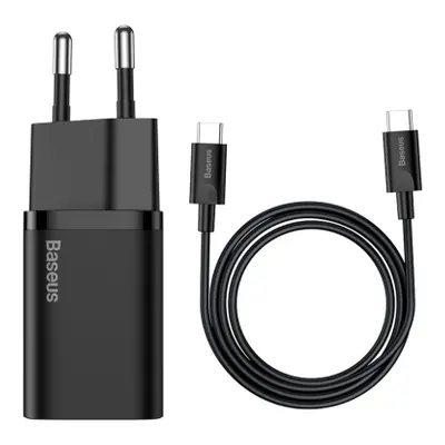 Baseus Super Si síťová nabíječka USB-C 25W + kabel USB-C / USB-C, černá (TZCCSUP-L01)