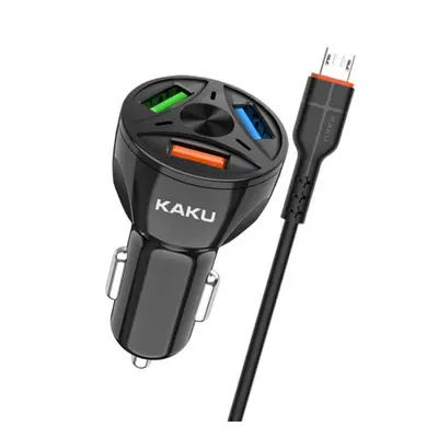 KAKU Car Charger autonabíječka 3xUSB QC 4.8A 20W + Micro USB kabel, černá (KSC-493)