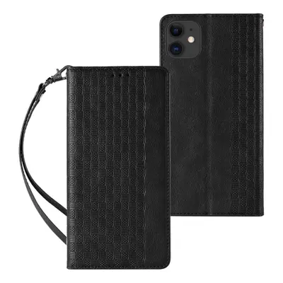 MG Magnet Strap knížkové kožené pouzdro na iPhone 12, černé