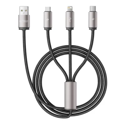 Tech-Protect Ultraboost 3in1 kabel USB - Lightning / USB-C / Micro USB 3.5A 1m, šedý