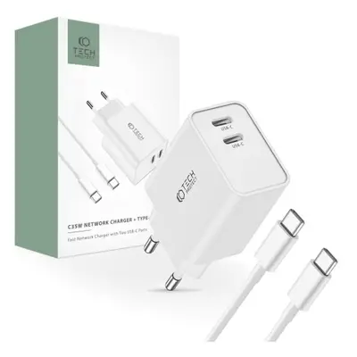 Tech-Protect C35W síťová nabíječka 2x USB-C 35W + kabel USB-C, bíla