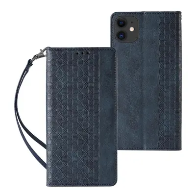 MG Magnet Strap knížkové kožené pouzdro na iPhone 12, modré